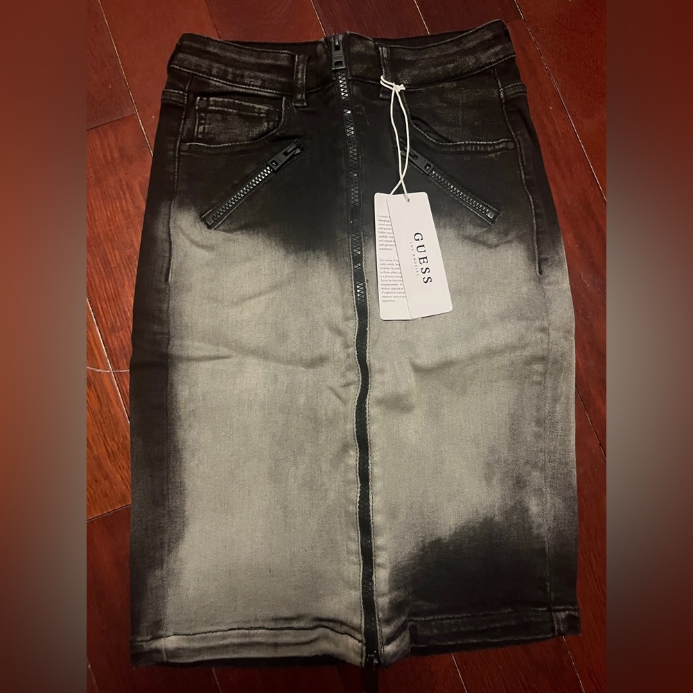 Guess high waisted black jean skirt “ ink splatter wash”